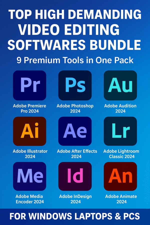 🎬 Top High Demanding Video Editing Softwares Bundle – 9 Premium Tools | For Windows Laptops & PCs 💻